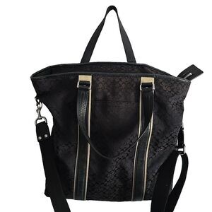Coach Extra Large Black Fabric with Tan Accents Tote Bag 14 x 17 x 4.5 Signature